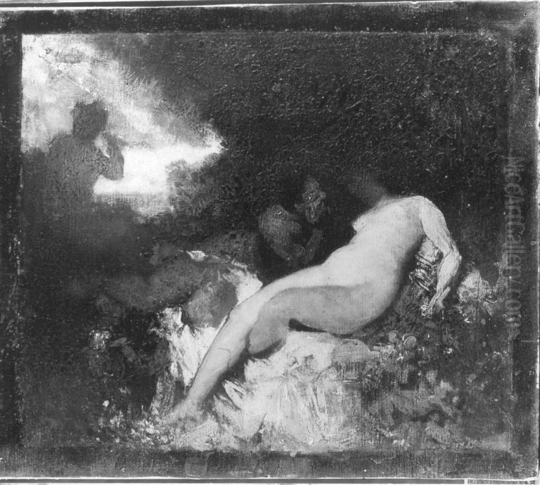 Faun und Nymphe Oil Painting by Albert von Keller