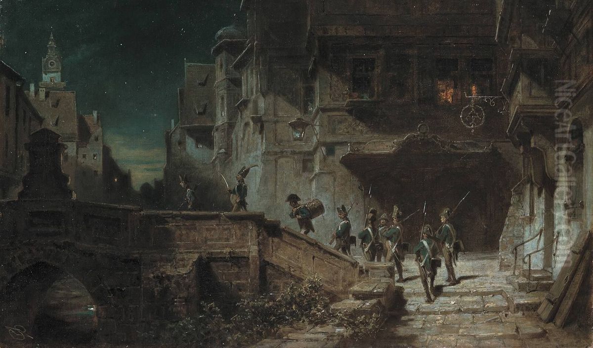 The Night Watchmen Oil Painting by Carl Spitzweg