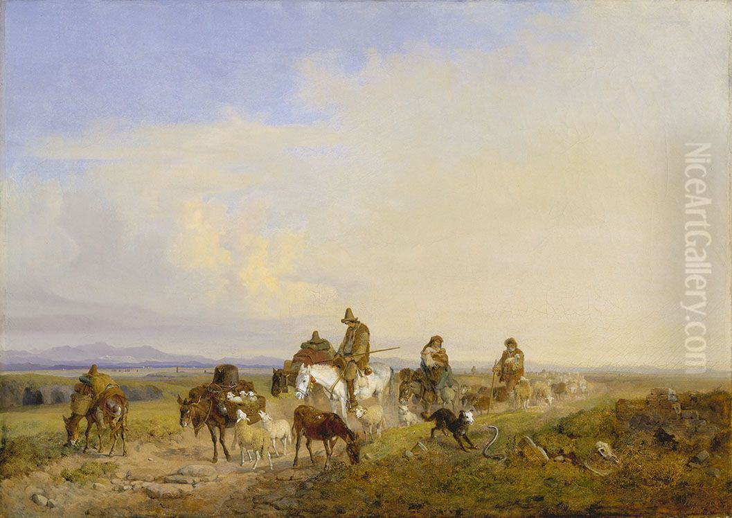 Schafer in der romischen Campagna Oil Painting by Heinrich Burkel