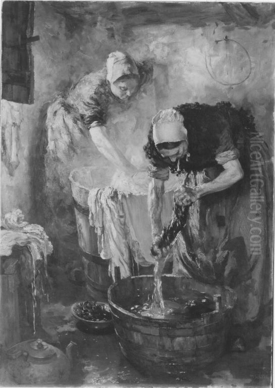 Waschfrauen Oil Painting by Martin Schildt