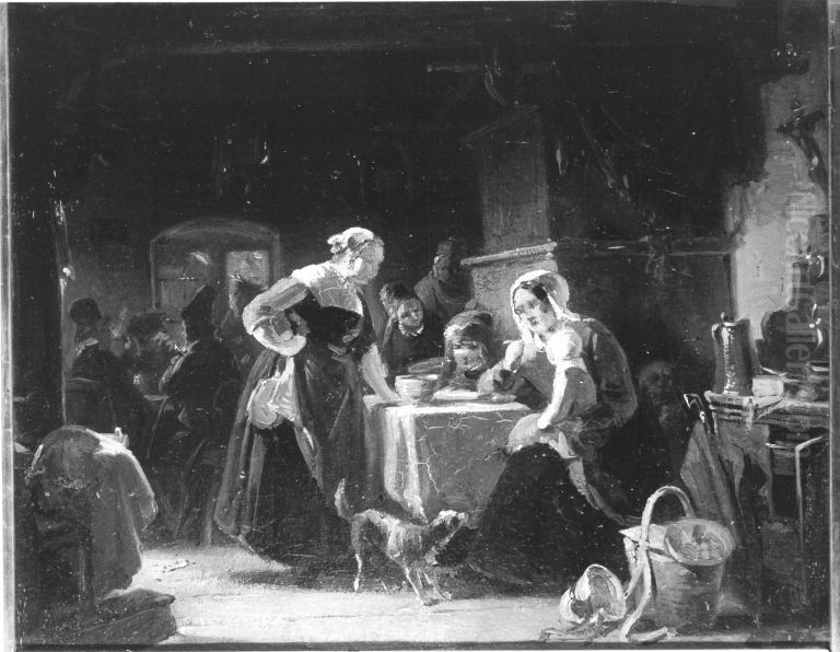 Wirtsstube im bayerischen Hochland (Olskizze) Oil Painting by Karl Von Enhuber