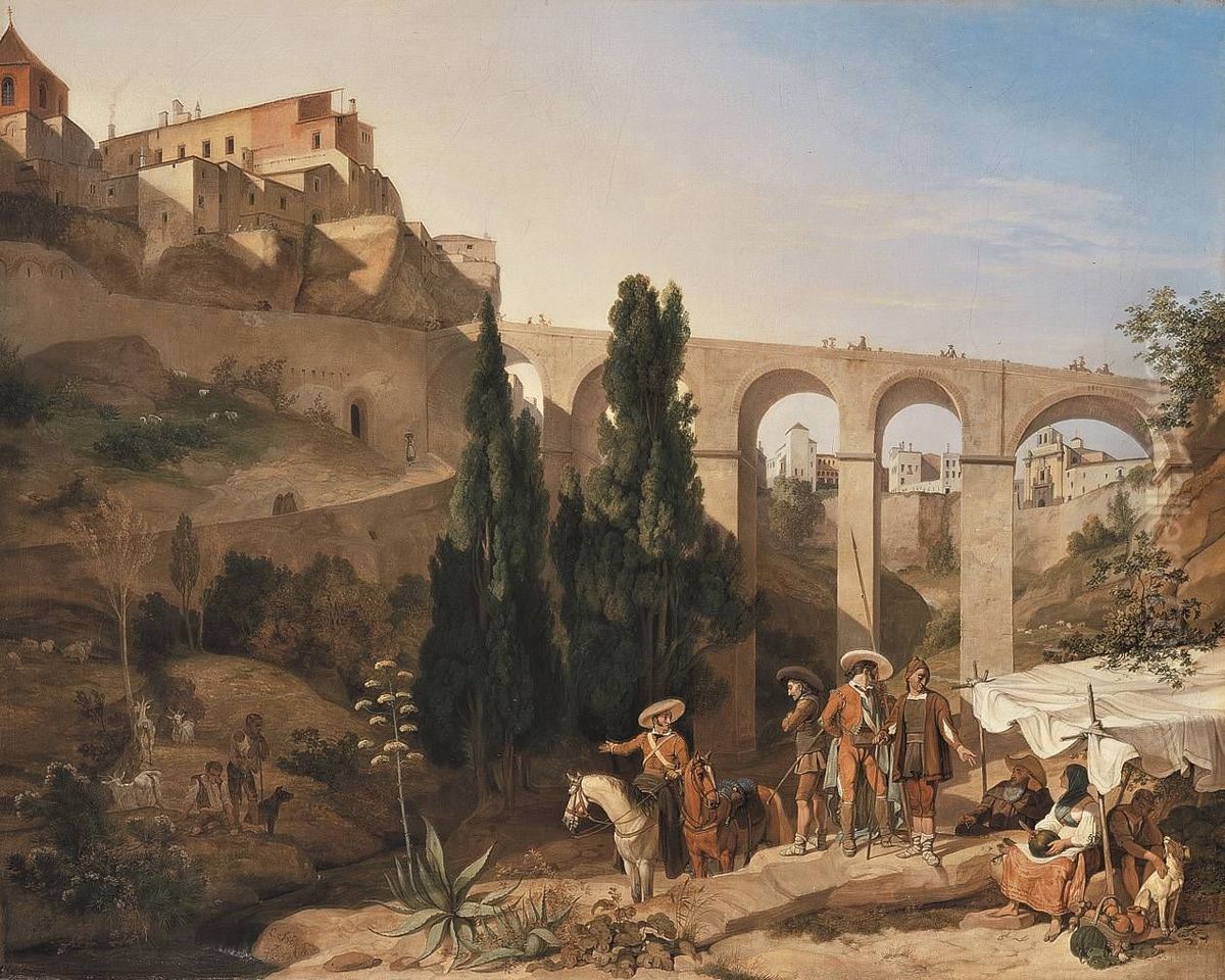 Die Brucke von Cuenca Oil Painting by Carl Wilhelm von Heideck