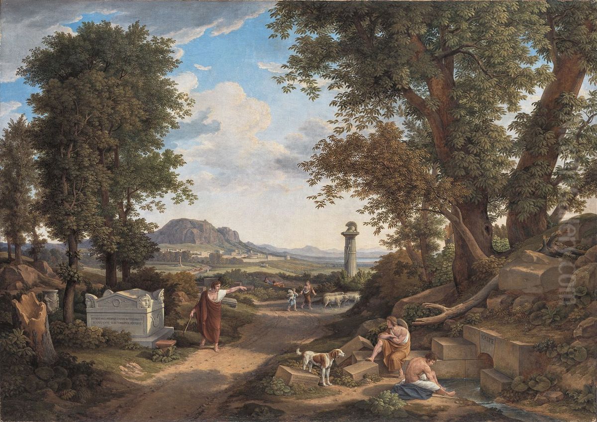 Die Erfindung des korinthischen Kapitells durch Kallimachos Oil Painting by Johann Christian Reinhart