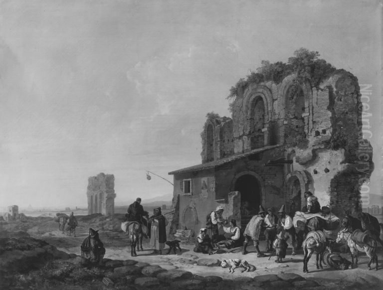 Die Kneipe Mezza Via Albano in der Campagna Oil Painting by Heinrich Burkel