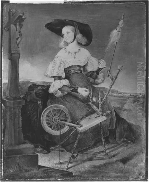 Die Spinnerin am Kreuz Oil Painting by Peter Fendi