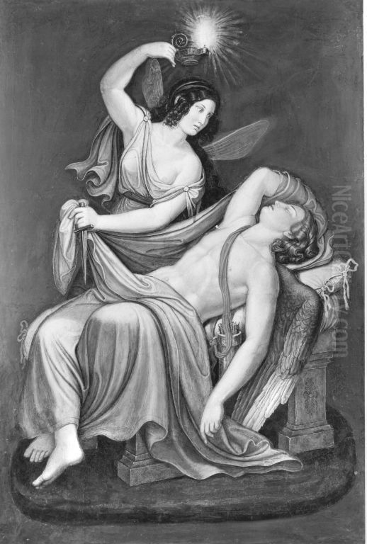 Psyche erblickt den schlafenden Amor Oil Painting by Wilhelm von Kaulbach