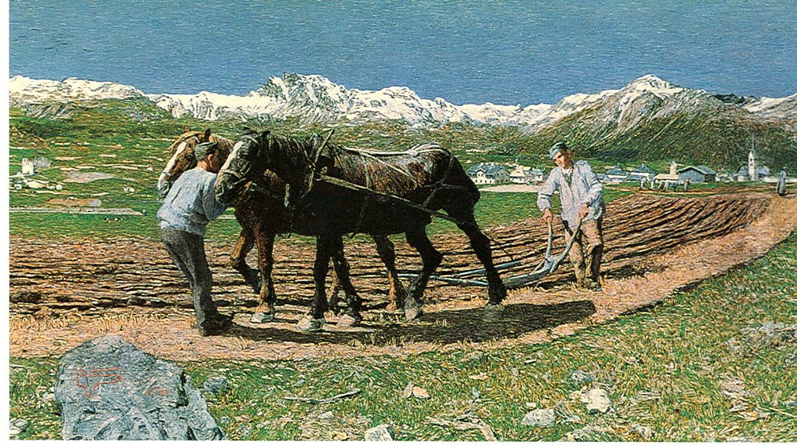Ploughing Oil Painting by Giovanni Segantini