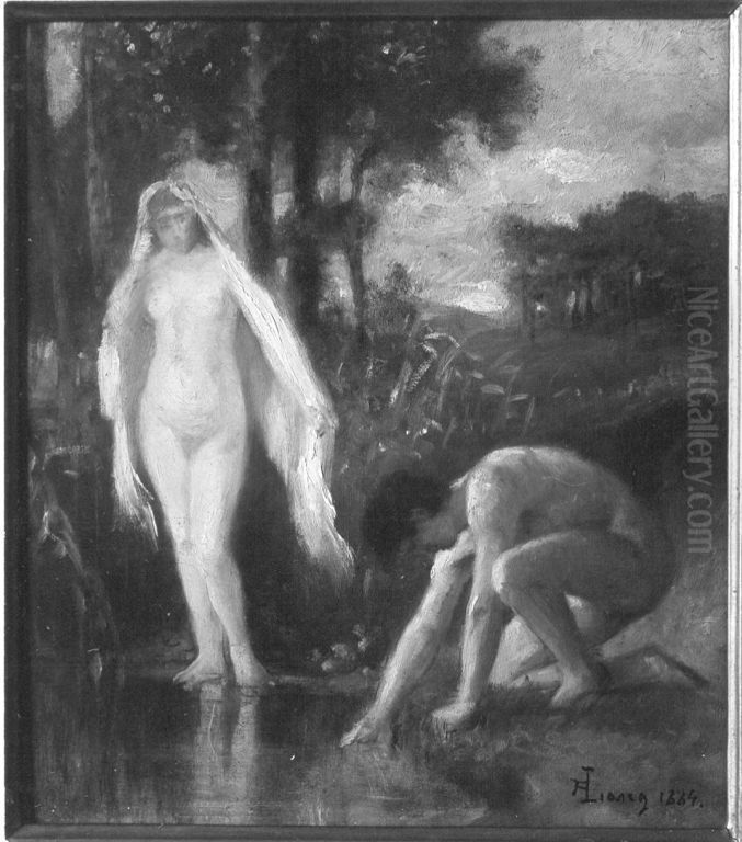 Badendes Paar in Landschaft Oil Painting by Albert Lang