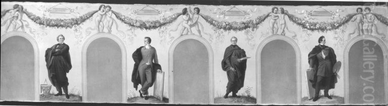 Bildnisse der Kunstler Friedrich von Gartner, Julius Schnorr von Carolsfeld, Heinrich Hess und Carl Rottmann Oil Painting by Wilhelm von Kaulbach