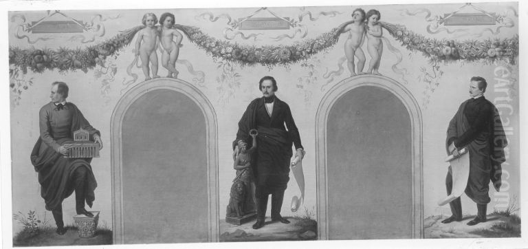 Bildnisse der Kunstler Friedrich Ziebland, Ludwig von Schwanthaler und Karl Schorn Oil Painting by Wilhelm von Kaulbach