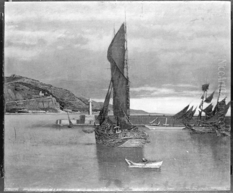 Marine (Hafen von Mentone) Oil Painting by Carl Freiherr von Pidoll zu Quintenbach