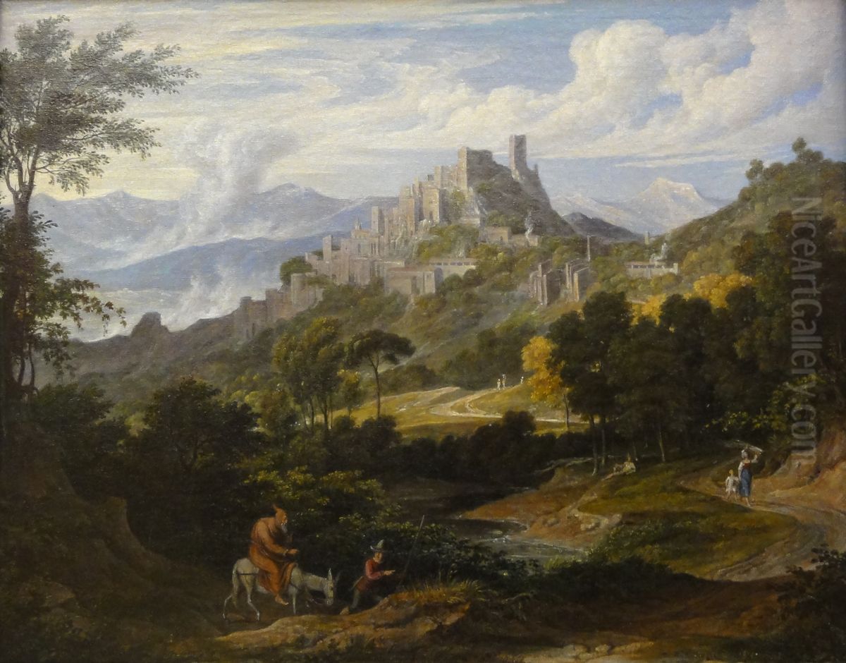 Landschaft bei Olevano mit reitendem Monch Oil Painting by Joseph Anton Koch