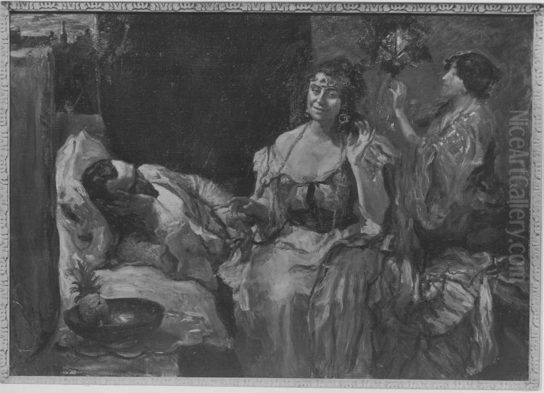 Scheherazade (Dem Kalifen die Geschichten aus 1001 Nacht erzahlend) Oil Painting by Max Slevogt