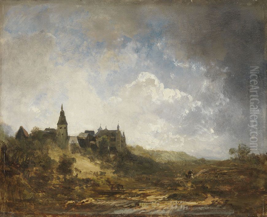 Schloss und Kirche in Gunzburg an der Donau Oil Painting by Eduard Schleich the Elder