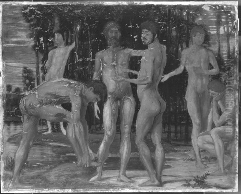 Sechs nackte Manner Oil Painting by Hans von Marees