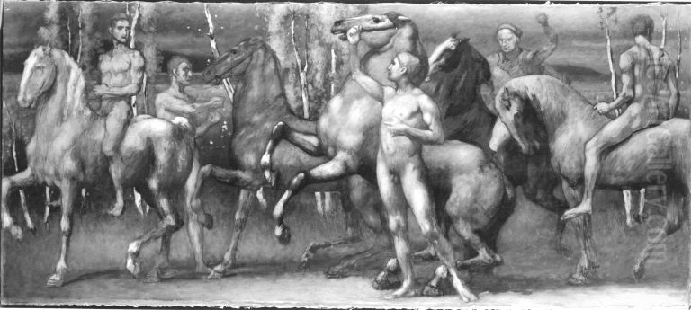 Reiterfries Oil Painting by Carl Freiherr von Pidoll zu Quintenbach