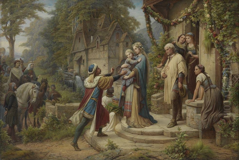 Die Sage von Pippin und Bertha (Triptychon, Mittelteil) Oil Painting by Leopold Bode