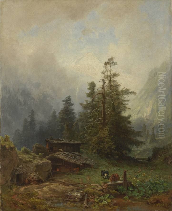 Eine Alpe Oil Painting by Eduard Schleich the Elder