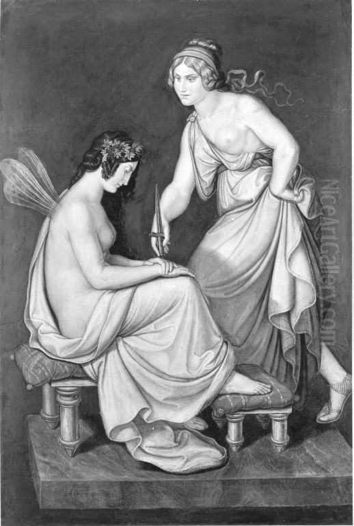 Psyche und ihre Schwester Oil Painting by Wilhelm von Kaulbach