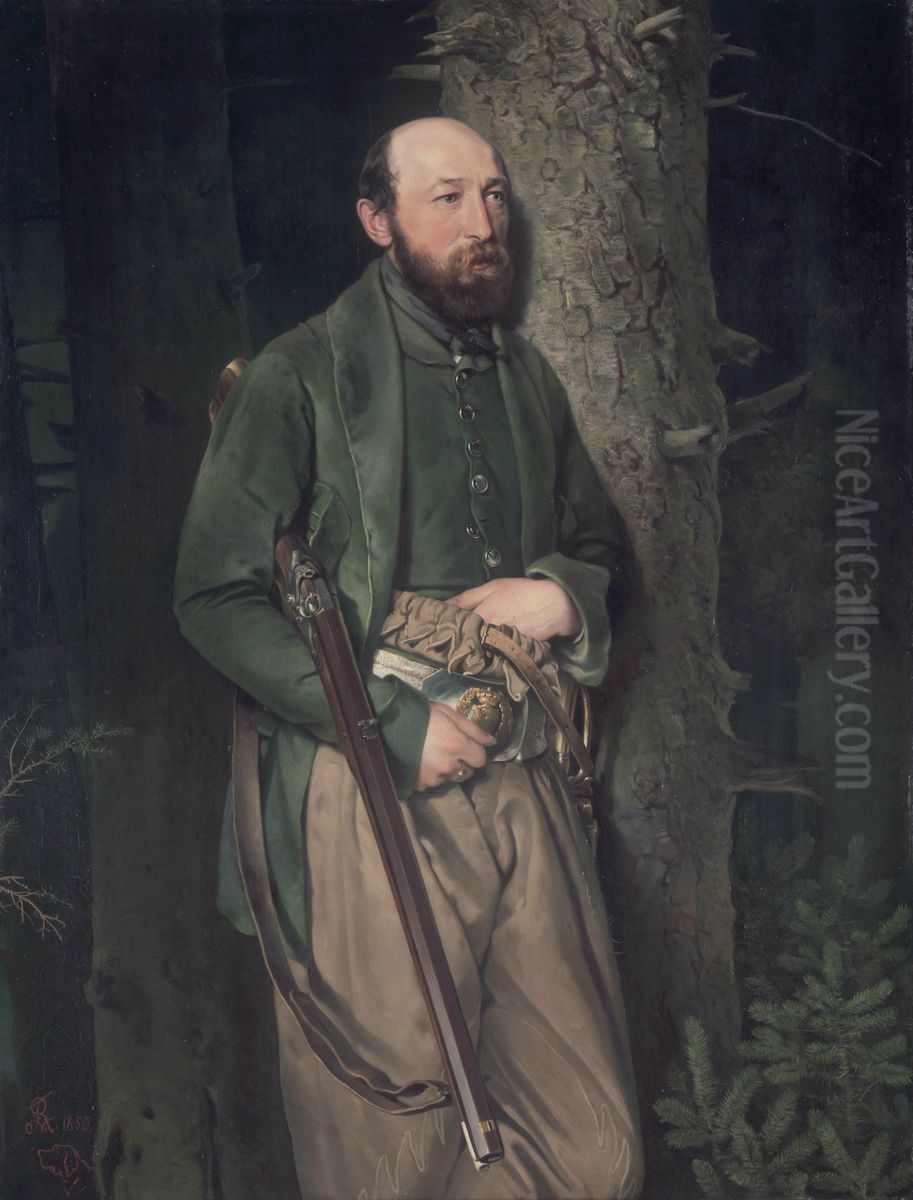 The Royal Saxon Forestry Inspector Carl Ludwig von Schonberg Oil Painting by Ferdinand von Rayski