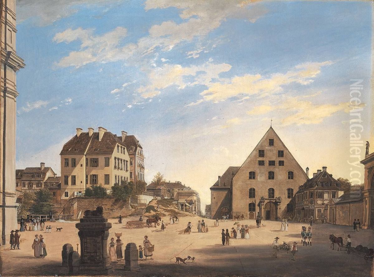 Die Alte Reitschule mit dem Cafe Tambosi (Munchen-Schwabing) Oil Painting by Domenico Quaglio the Younger