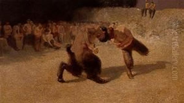 Kampfende Faune Oil Painting by Franz Stuck