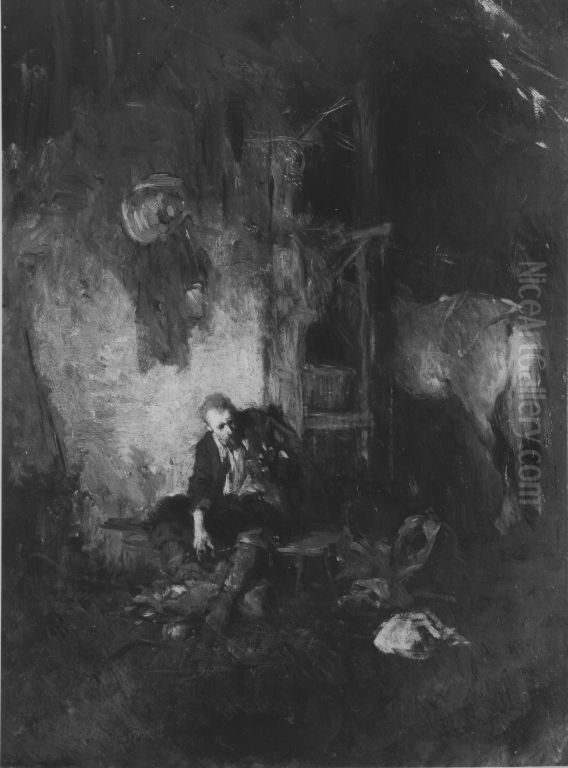Marodeur im Stall Oil Painting by Wilhelm Von Diez