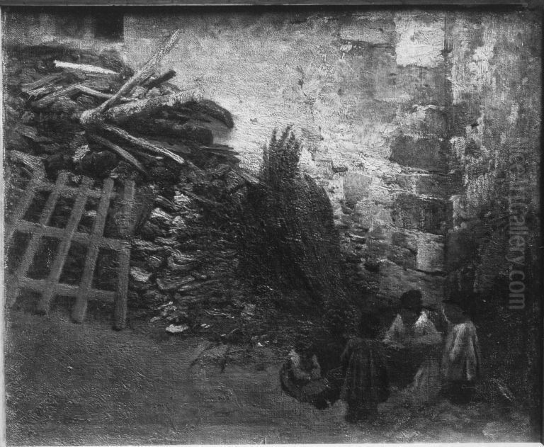 Mauerwinkel mit Holzstoss Oil Painting by Wilhelm Lindenschmit the Younger