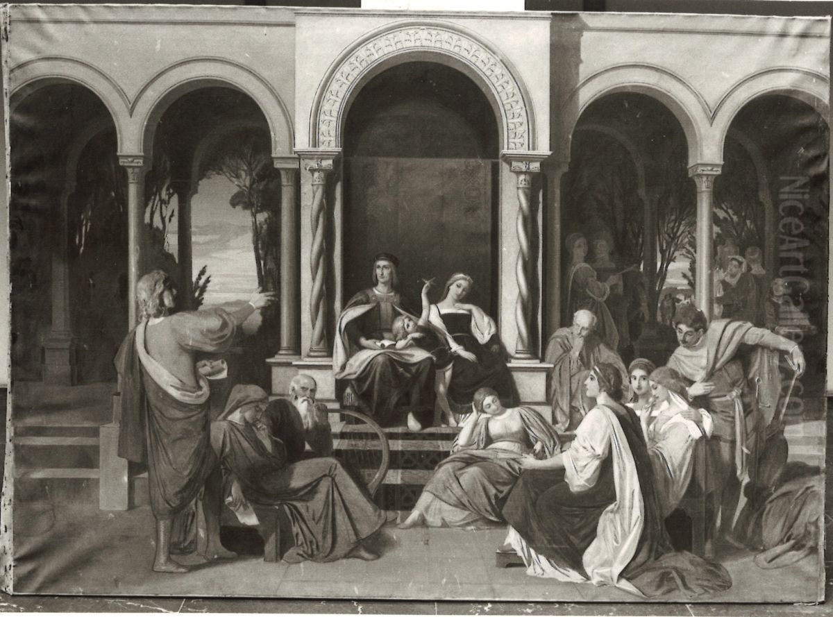 Renaissancegesellschaft im Hof eines Palastes Oil Painting by August Wolf