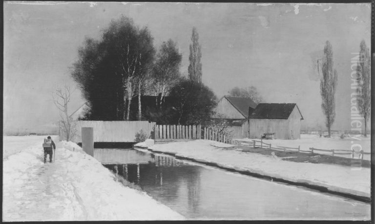 Klarer Wintertag Oil Painting by Anders Andersen-Lundby