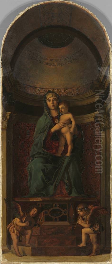 Thronende Madonna mit Engeln und Heiligen (nach Giovanni Bellini) (Frari-Triptychon) Oil Painting by August Wolf