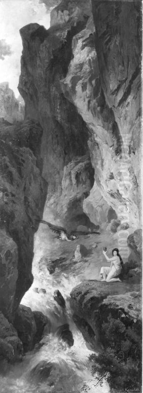 Psyche holt fur Venus die Schonheitssalbe aus der Unterwelt Oil Painting by Edmund Friedrich Kanoldt