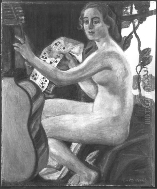 Wein, Weib und Gesang (Musik II) Oil Painting by Ludwig Von Herterich