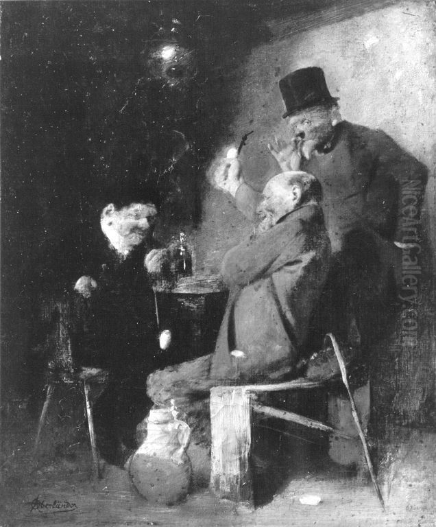 Wirtshausszene Oil Painting by Adolf Oberlander