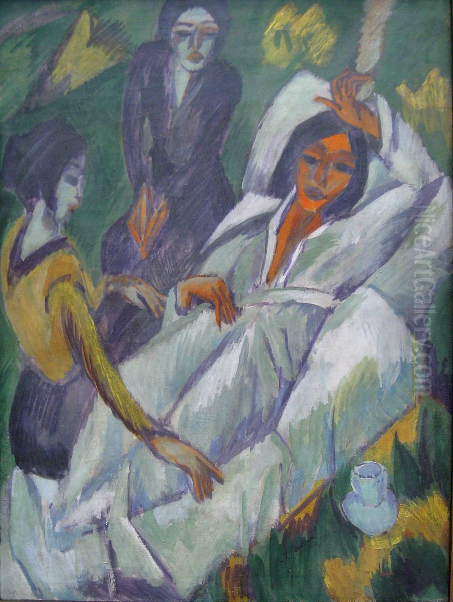 Women having tea (Frauen beim Tee) Oil Painting by Ernst Ludwig Kirchner