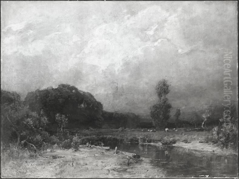 Landschaft mit Fluss und Viehherde Oil Painting by Ludwig Willroider