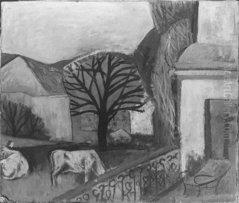 Landschaft mit Kuhen Oil Painting by Hugo von Habermann