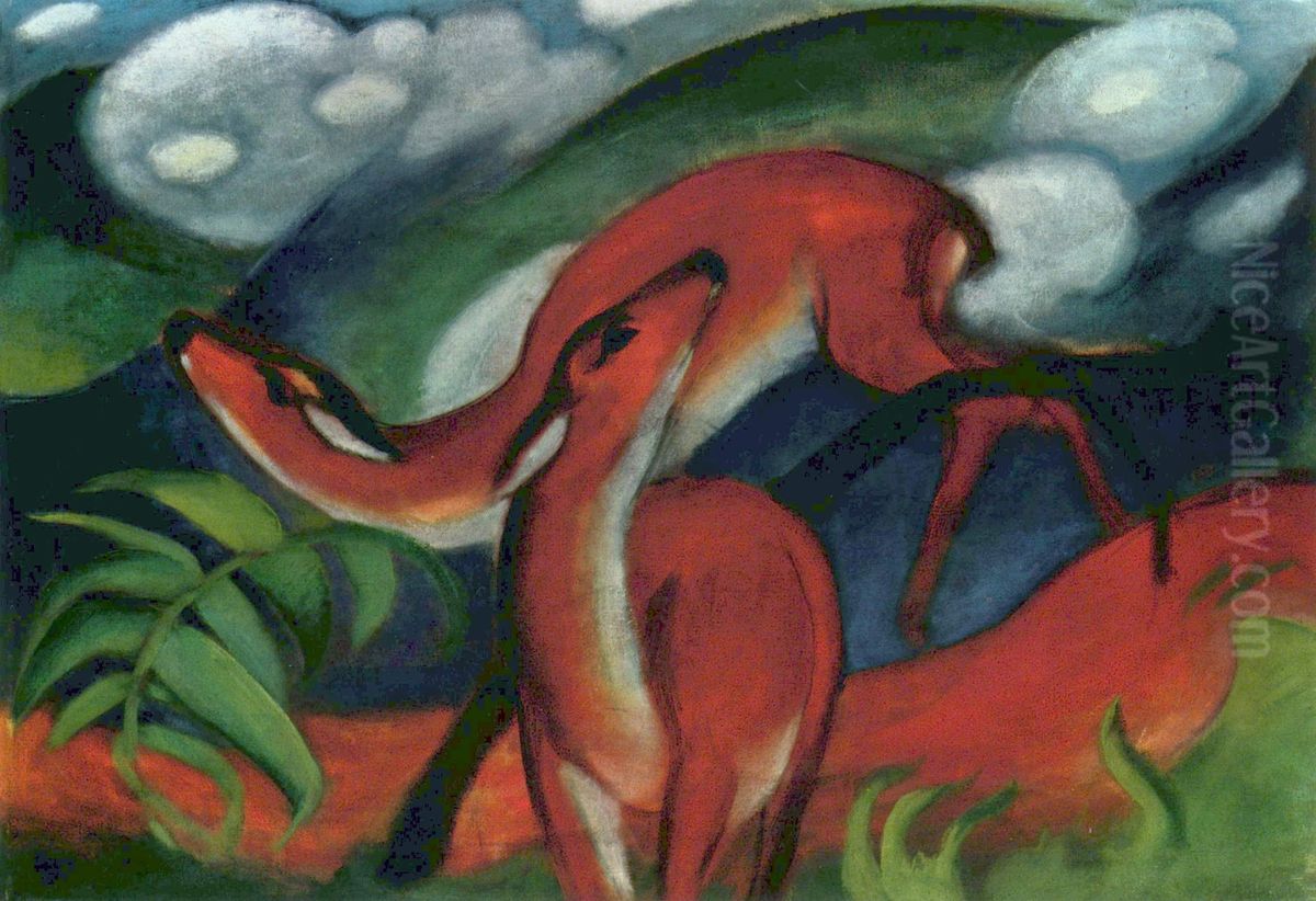 Rote Rehe II Oil Painting by Franz Marc