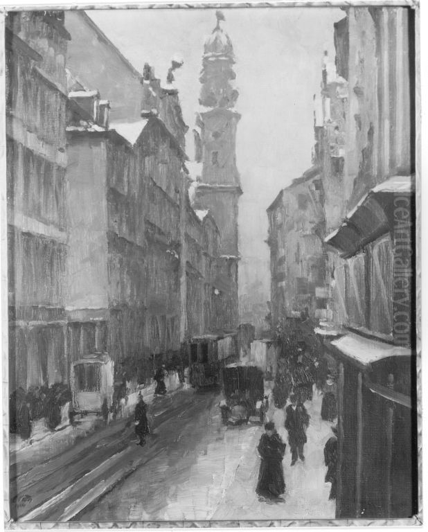 Theatinerstrasse Oil Painting by Charles Vetter