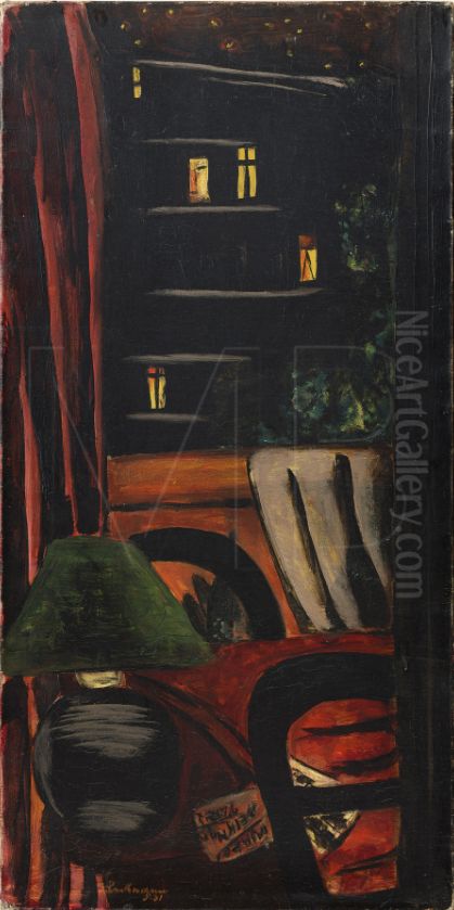 Blick bei Nacht auf die Rue des Maronniers Oil Painting by Max Beckmann