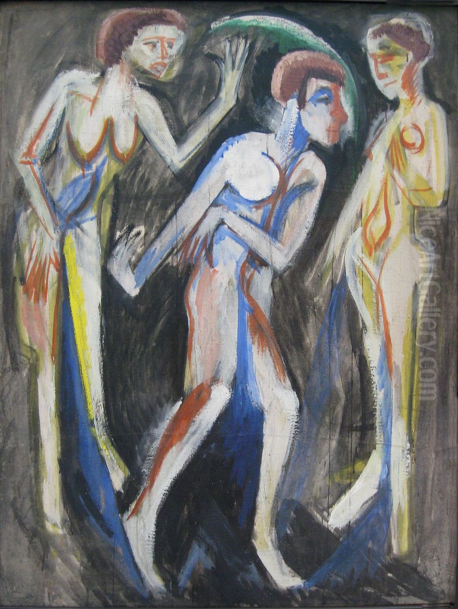 Women dancing (Der Tanz zwischen den Frauen) Oil Painting by Ernst Ludwig Kirchner