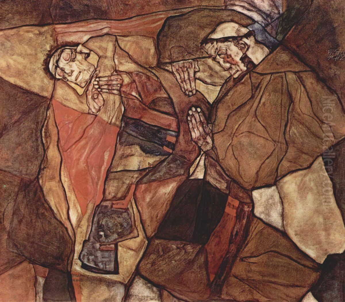 Agonie Oil Painting by Egon Schiele