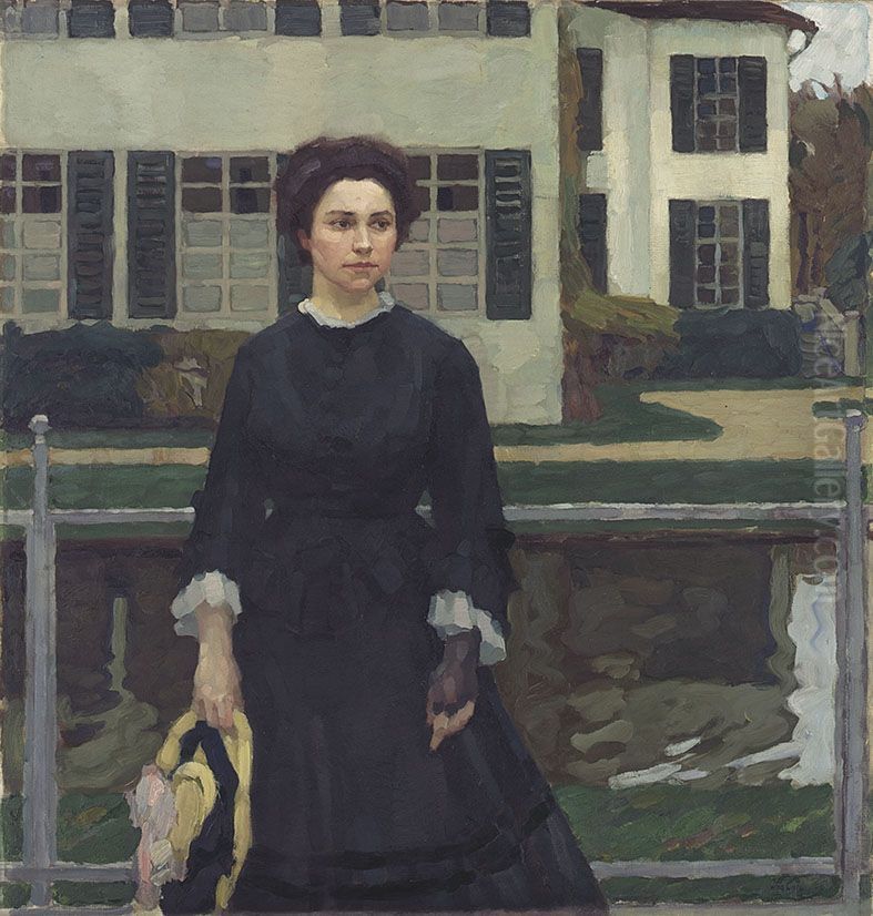 Frieda Blell vor dem Schloss Planegg (Frau Putz im Garten) Oil Painting by Leo Putz