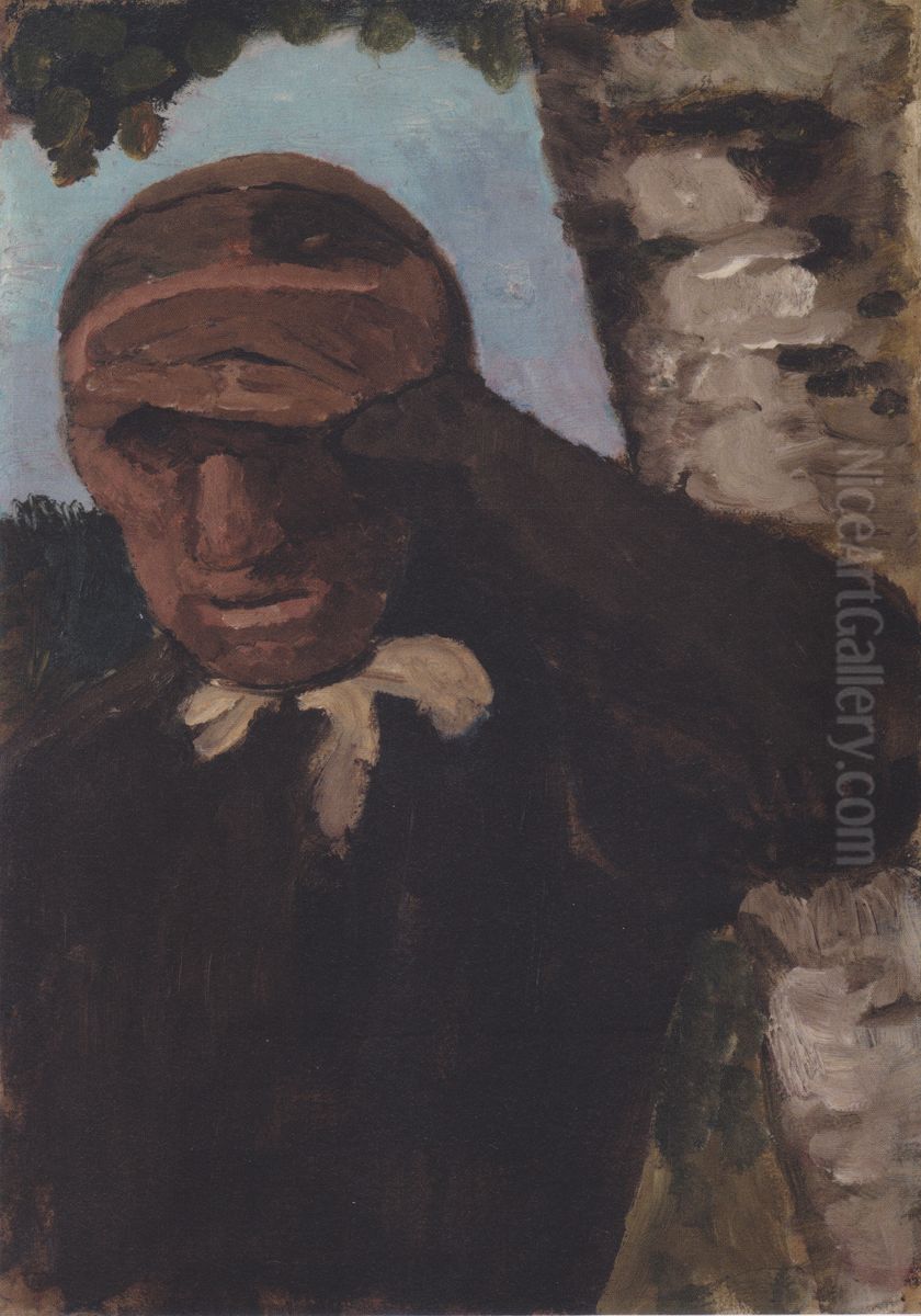 Alte Bauerin mit Hand an der Stirn Oil Painting by Paula Modersohn-Becker