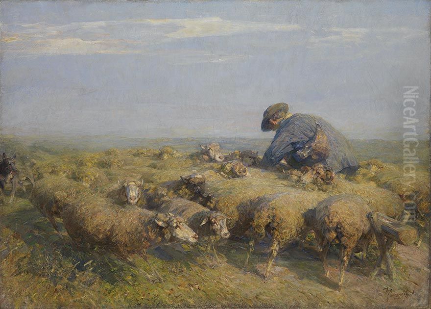 Die Schafherde Oil Painting by Heinrich Johann Von Zugel