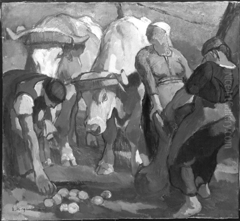 Kartoffelernte Oil Painting by Emanuel Hegenbarth