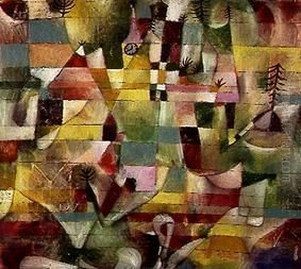 Landschaft m d gelben Kirchturm Oil Painting by Paul Klee