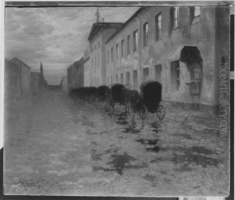 Vor dem Auseinanderfahren Oil Painting by Kazimierz Stabrowski