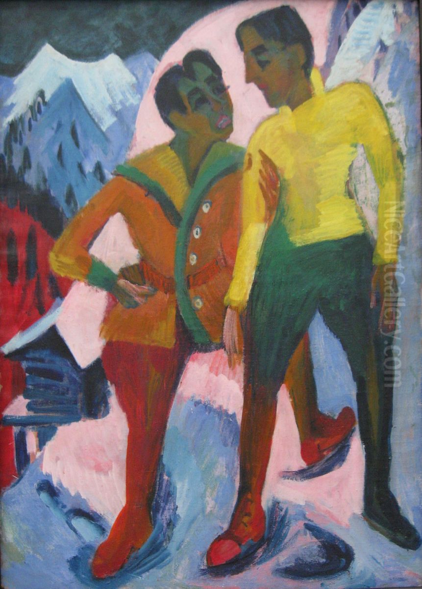 Zwei Bruder M. (Mardersteig) Oil Painting by Ernst Ludwig Kirchner