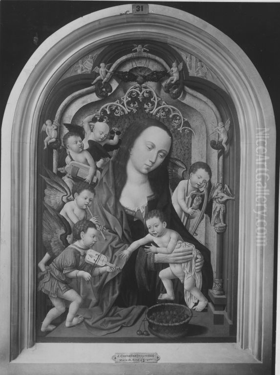 Maria mit Kind und musizierenden Engeln Oil Painting by Jacob Cornelisz Van Oostsanen